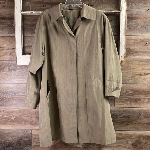 UTEX Ladies Light Olive Green Raincoat Trenchcoat Hidden Button Front Size 10 - Picture 3 of 11